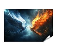 islandburner Prime XXL Poster Phoenix Combattimento Cielo Fuoco e Ghiaccio Fiamme e Nuvole Opera d'arte Immagini Premium Stampa fotografica
