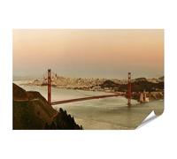 islandburner Prime XXL Poster Tramonto in mare con ponte rosso e colline sullo sfondo Immagini Premium Stampa fotografica