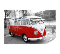 islandburner Primo Immagine Poster Rosso Auto d'epoca Autobus in città Parcheggio Strada Retro Immagini Premium Stampa fotografica