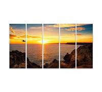 islandburner Quadri moderni Paesaggio tranquillo tramonto sul mare con la luce solare riflessa sull'acqua, un uccello che vola e la costa rocciosa Stampa su tela - Quadro moderno x poltrone sal