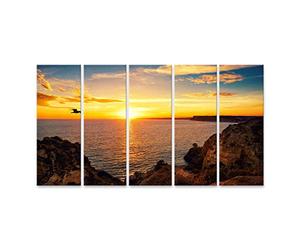 islandburner Quadri moderni Paesaggio tranquillo tramonto sul mare con la luce solare riflessa sull'acqua, un uccello che vola e la costa rocciosa Stampa su tela - Quadro moderno x poltrone sal