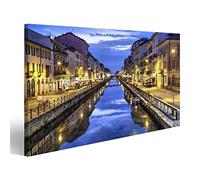 islandburner, Quadro moderno Naviglio Grande canale in serata, Milano, Italia Stampa su tela Quadri x salotto cucina mobili ufficio casa OWF-1K-N