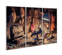 islandburner Quadro Moderno Posto di Lavoro Vintage calzolaio con Pennello e Scarpe Stampa su Tela - Quadri Moderni x poltrone Salotto Cucina mobili Ufficio casa - Fotografica Formato XXL Hel