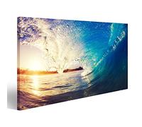 islandburner, Quadro, stampa su tela, di grande formato, quadri moderni con gabbiani e barca a vela al tramonto 100x57cm