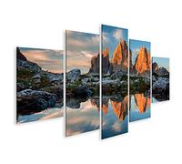 islandburner Quadro Stampa su tela Quadri Moderni Tre Cime o Tre Cime di Lavaredo con riflesso nel lago al tramonto, Dolomiti, Alto Adige, Alpi italiane, Europa ULZ
