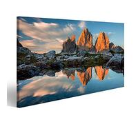 islandburner Quadro Stampa su tela Quadri Moderni Tre Cime o Tre Cime di Lavaredo con riflesso nel lago al tramonto, Dolomiti, Alto Adige, Alpi italiane, Europa ULZ