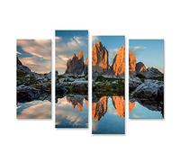 islandburner Quadro Stampa su tela Quadri Moderni Tre Cime o Tre Cime di Lavaredo con riflesso nel lago al tramonto, Dolomiti, Alto Adige, Alpi italiane, Europa ULZ