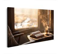 islandburner Quadro su tela Accogliente spazio di lettura con caffè e libro alla luce del sole - Edizione A2