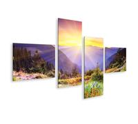 islandburner Quadro su tela Alba Sopra Il Paese di Montagna Fioritura Immagini Poster