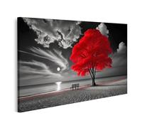 islandburner Quadro su tela Albero rosso su una spiaggia chiaro di luna in bianco e nero