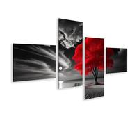 islandburner Quadro su tela Albero rosso su una spiaggia chiaro di luna in bianco e nero