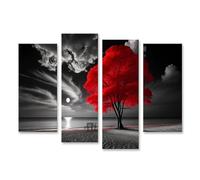 islandburner Quadro su tela Albero Rosso su una spiaggia illuminata dalla luna in bianco e nero Immagini per parete Poster