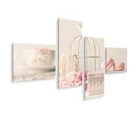 islandburner Quadro su tela amaretti rosa con rose e gabbia per uccelli sullo sfondo immagini murali poster