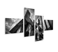 islandburner Quadro su tela Architettura moderna in bianco e nero Forme geometriche e vetro, 4 pezzi, edizione T1