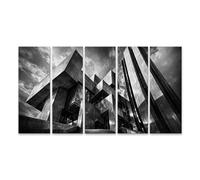 islandburner Quadro su tela Architettura moderna in bianco e nero, forme geometriche e vetro, 5 pezzi, XXL