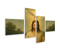 islandburner Quadro su tela battesimo di Gesù con Spirito Santo e raggi di luce, tela 150 x 80 cm, 4 pezzi