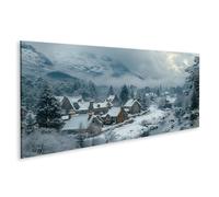 islandburner Quadro su tela Bellissimo paesaggio invernale con case innevate in un villaggio scozzese, 120 x 40 cm, panorama