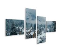 islandburner Quadro su tela Bellissimo paesaggio invernale con case innevate in un villaggio scozzese, tela 150 x 80 cm, 4 pezzi