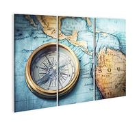 islandburner Quadro su tela Bussola Magnetica Mappa del Mondo Viaggi Geografia Navigazione Tou Bussola Magne JCAO Quadri Stampe Immagini Murale Decorazione da parete