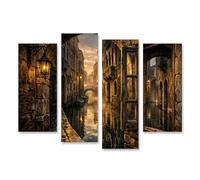 islandburner Quadro su tela Canale romantico con ponte ed edifici storici - 4 pezzi