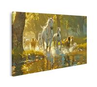 islandburner Quadro su tela cavalli che corrono attraverso un fiume di foresta soleggiato per soggiorno amanti dei cavalli equitazione immagini murali poster