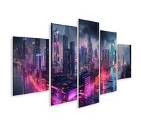 islandburner Quadro su tela città al neon di notte sotto la pioggia e le nuvole nel cielo immagini murali poster