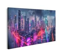 islandburner Quadro su tela città al neon di notte sotto la pioggia e le nuvole nel cielo immagini murali poster