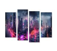islandburner Quadro su tela città al neon di notte sotto la pioggia e le nuvole nel cielo immagini murali poster