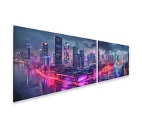 islandburner Quadro su tela città al neon di notte sotto la pioggia e le nuvole nel cielo immagini murali poster