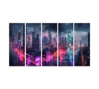 islandburner Quadro su tela città al neon di notte sotto la pioggia e le nuvole nel cielo immagini murali poster