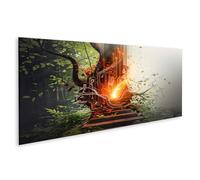islandburner Quadro su tela con albero dei segreti luminosi nella foresta digitale della magia, 120 x 40 cm, panorama