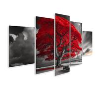 islandburner Quadro su tela con albero rosso brillante sulla spiaggia al chiaro di luna in bianco e nero