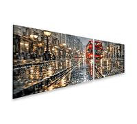 islandburner Quadro su tela con autobus rosso al crepuscolo - 2 pezzi