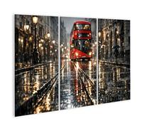 islandburner Quadro su tela con autobus rosso al crepuscolo - 3 pezzi