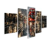 islandburner Quadro su tela con autobus rosso al crepuscolo - 5 pezzi