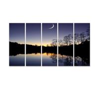 islandburner Quadro su tela con luna sul lago tranquillo alla luce della sera, 5 pezzi XXL