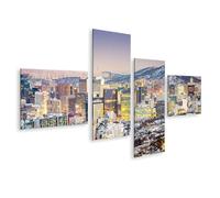 islandburner Quadro su tela con skyline invernale di una grande città al crepuscolo - tela 150 x 80 cm - 4 pezzi