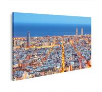 islandburner Quadro su tela con vista sulla città al mare al tramonto, 80 x 40 cm