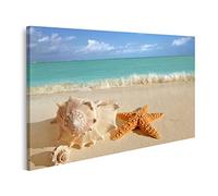 islandburner Quadro su tela Conchiglia di mare stella marina in sabbia tropicale mare turchese dei Caraibi Quadri Stampe Immagini Murale Decorazione da parete