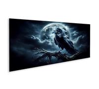 islandburner Quadro su tela corvo a luna piena seduto su un ramo davanti a un cielo notturno nuvoloso immagini murali poster