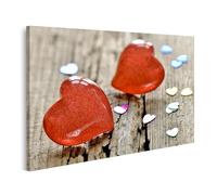islandburner Quadro su tela Cuori rossi su sfondo in legno con cuore colorato coriandoli immagini murali poster