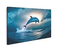 islandburner Quadro su tela Delfino che salta oceano notte JBWR Quadri Stampe Immagini Murale Decorazione da parete
