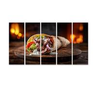 islandburner Quadro su tela Delizioso kebab in lavash sottile con verdure fresche e salsa - 5 pezzi XXL