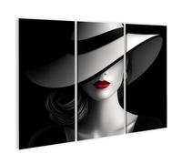 islandburner Quadro su tela donna con cappello e labbra rosse in bianco e nero per camera da letto amanti della moda parrucchiere immagini murali poster