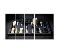 islandburner Quadro su tela elegante backgammon gioco da tavolo in pelle con pietre da gioco e cubi - 5 pezzi XXL