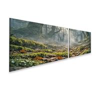 islandburner Quadro su tela Foresta mistica con raggi di luce e fondo umido - 2 pezzi