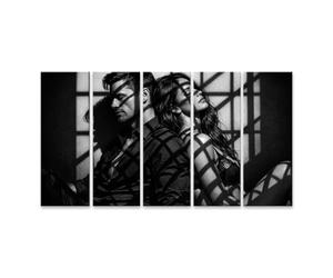 islandburner Quadro su tela gioco d'ombra: elegante murale di una coppia in bianco e nero - 5 pezzi XXL
