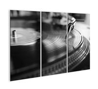 islandburner Quadro su tela Giradischi in vinile musica nostalgia immagini in bianco e nero 130 x 80 cm