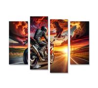 islandburner Quadro su tela Giro in moto nel tramonto avventura sulla strada di campagna immagini murali poster