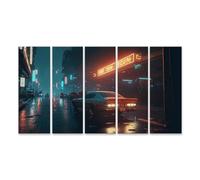 islandburner Quadro su tela Giro notturno sotto la pioggia attraverso strade urbane fluorescenti immagini murali poster
